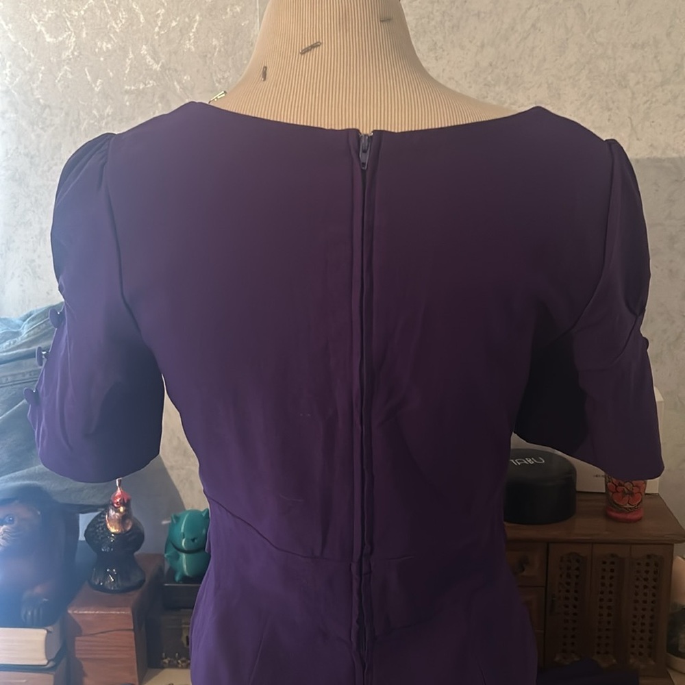 Elegant Purple Midi Dress with Waist Belt - Picture 5 of 6